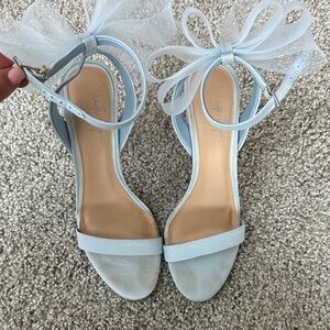 Blue Satin Heels with Tulle Bow